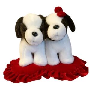 Prima Creations Stuffed Plush 2 Dogs On Heart Valentines Day Velvet Pillow